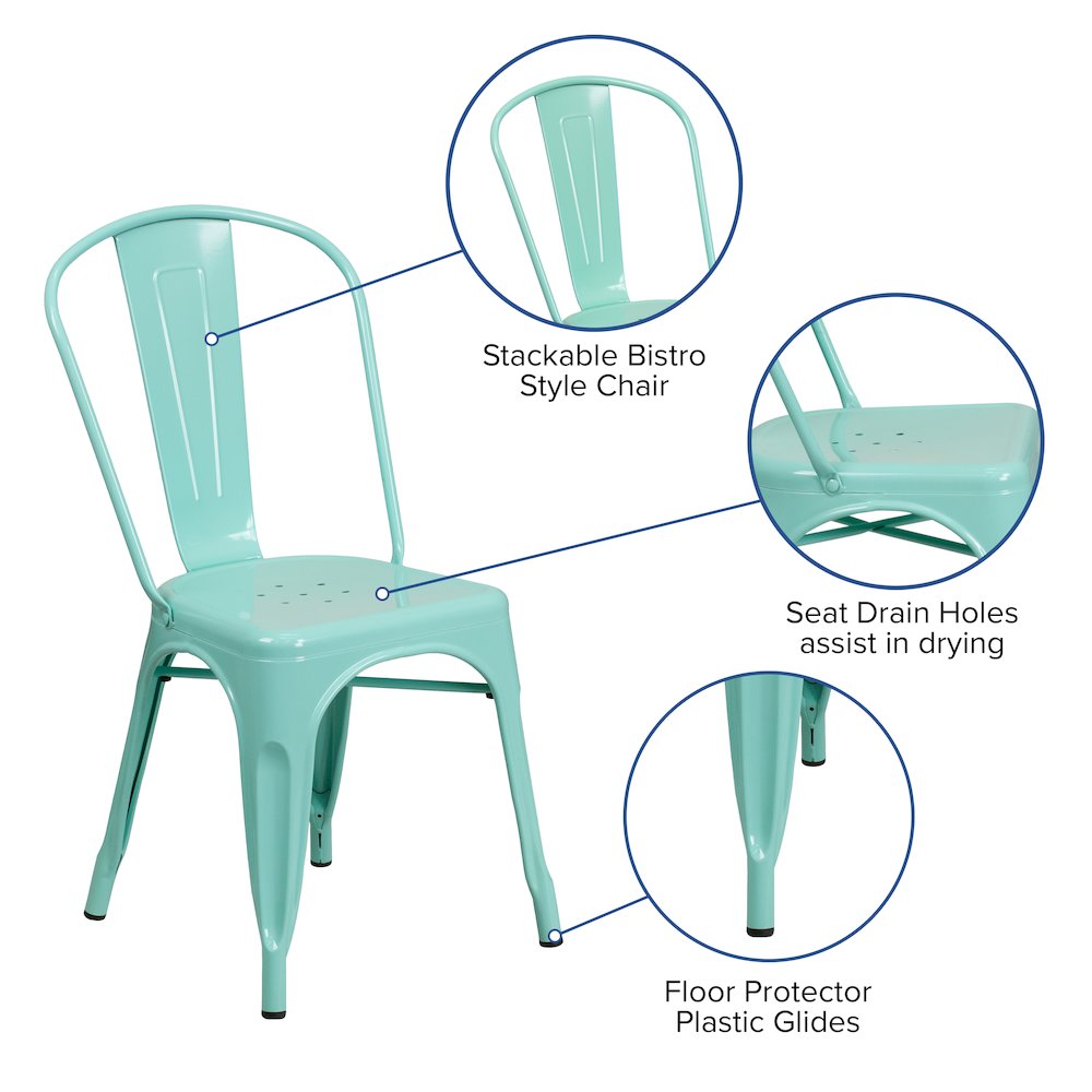 Commercial Grade Mint Green Metal Indoor-Outdoor Stackable Chair. Picture 5