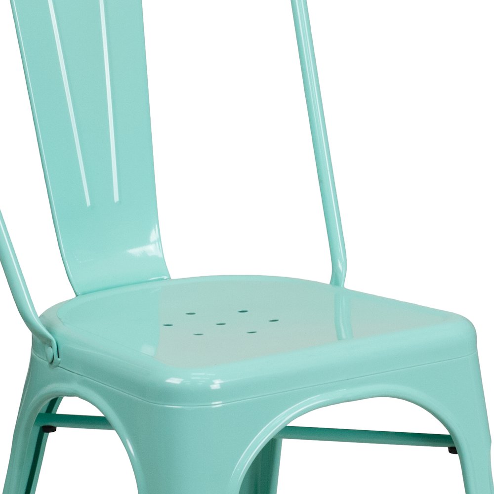 Commercial Grade Mint Green Metal Indoor-Outdoor Stackable Chair. Picture 11