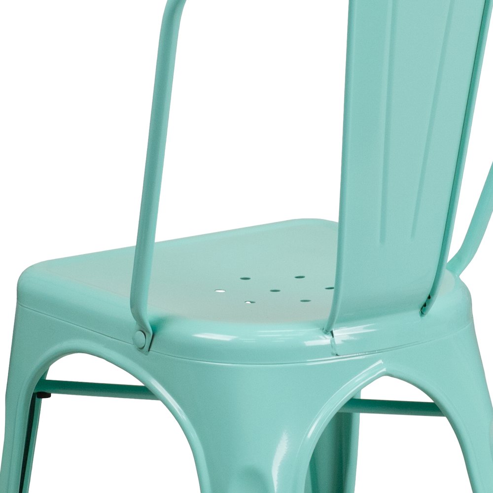 Commercial Grade Mint Green Metal Indoor-Outdoor Stackable Chair. Picture 8