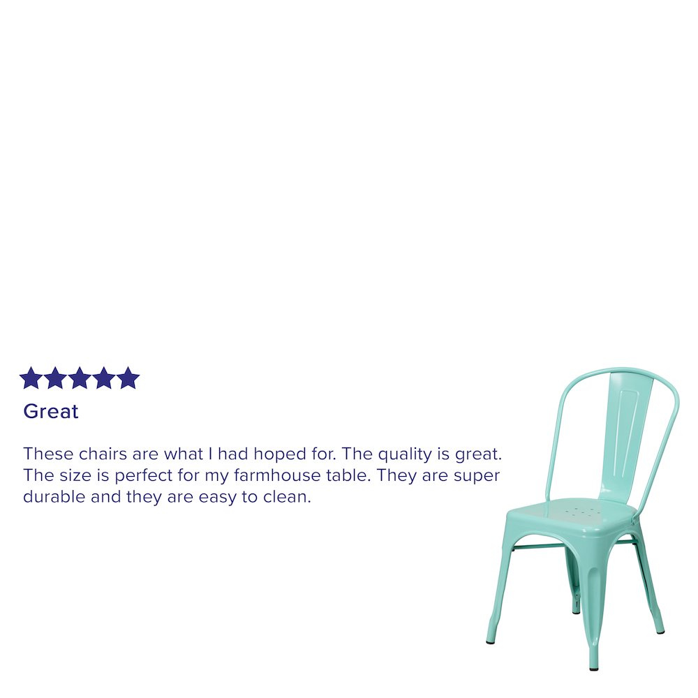 Commercial Grade Mint Green Metal Indoor-Outdoor Stackable Chair. Picture 4