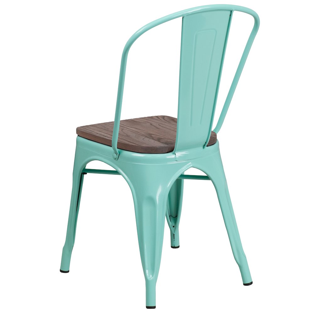 Mint Green Metal Stackable Chair with Wood Seat. Picture 3