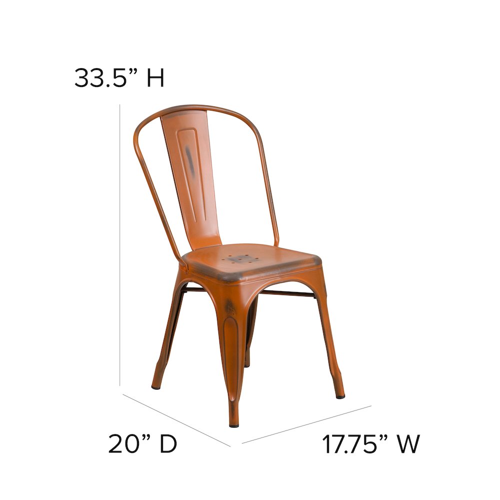 Commercial Grade Distressed Orange Metal Indoor-Outdoor Stackable Chair. Picture 6