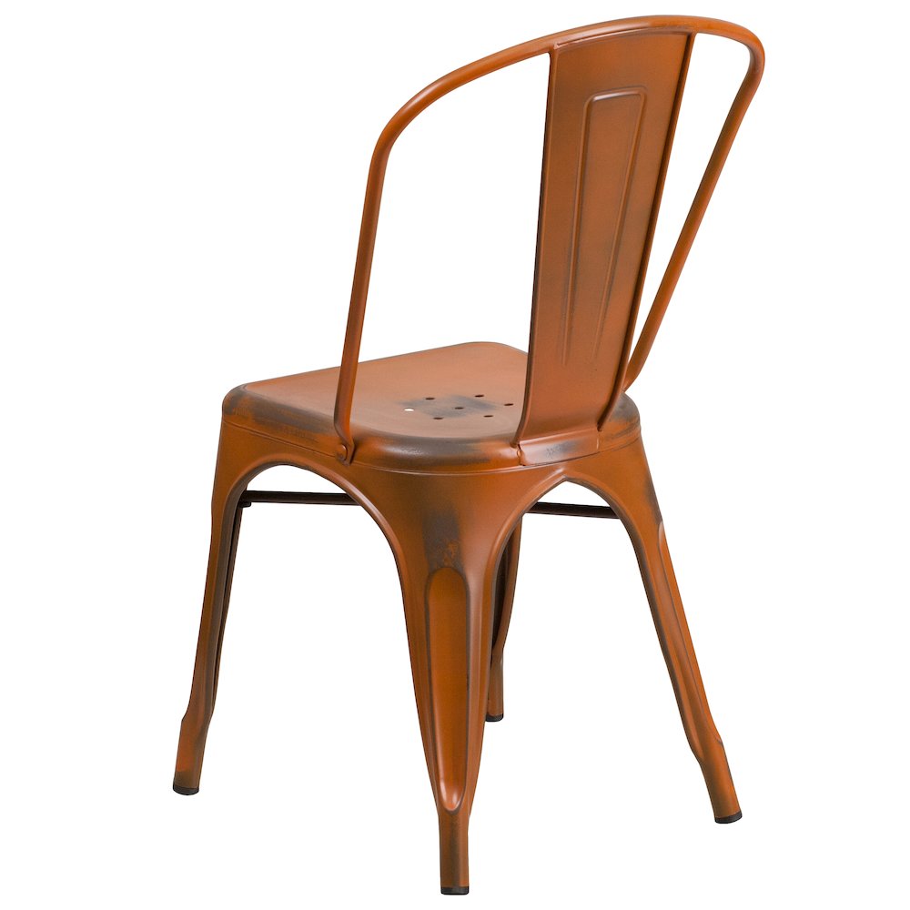 Commercial Grade Distressed Orange Metal Indoor-Outdoor Stackable Chair. Picture 7
