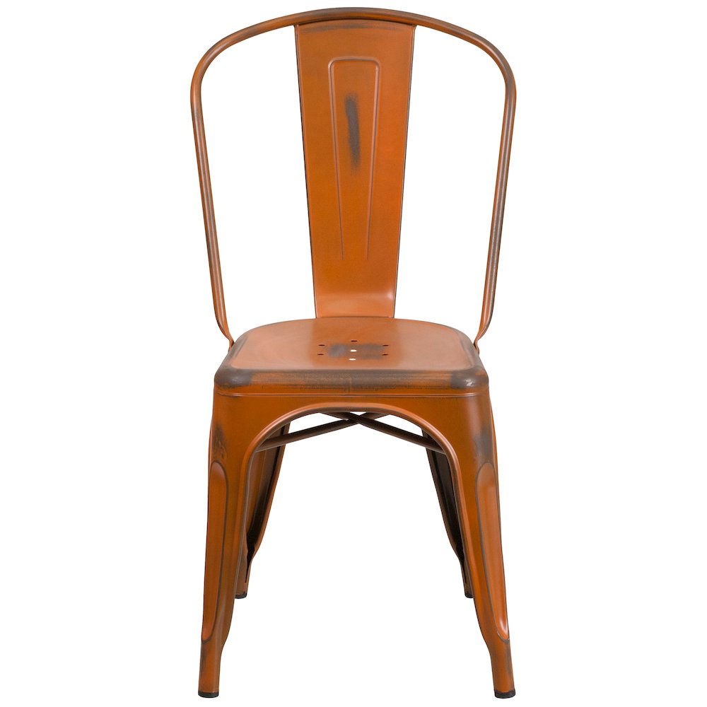 Commercial Grade Distressed Orange Metal Indoor-Outdoor Stackable Chair. Picture 10