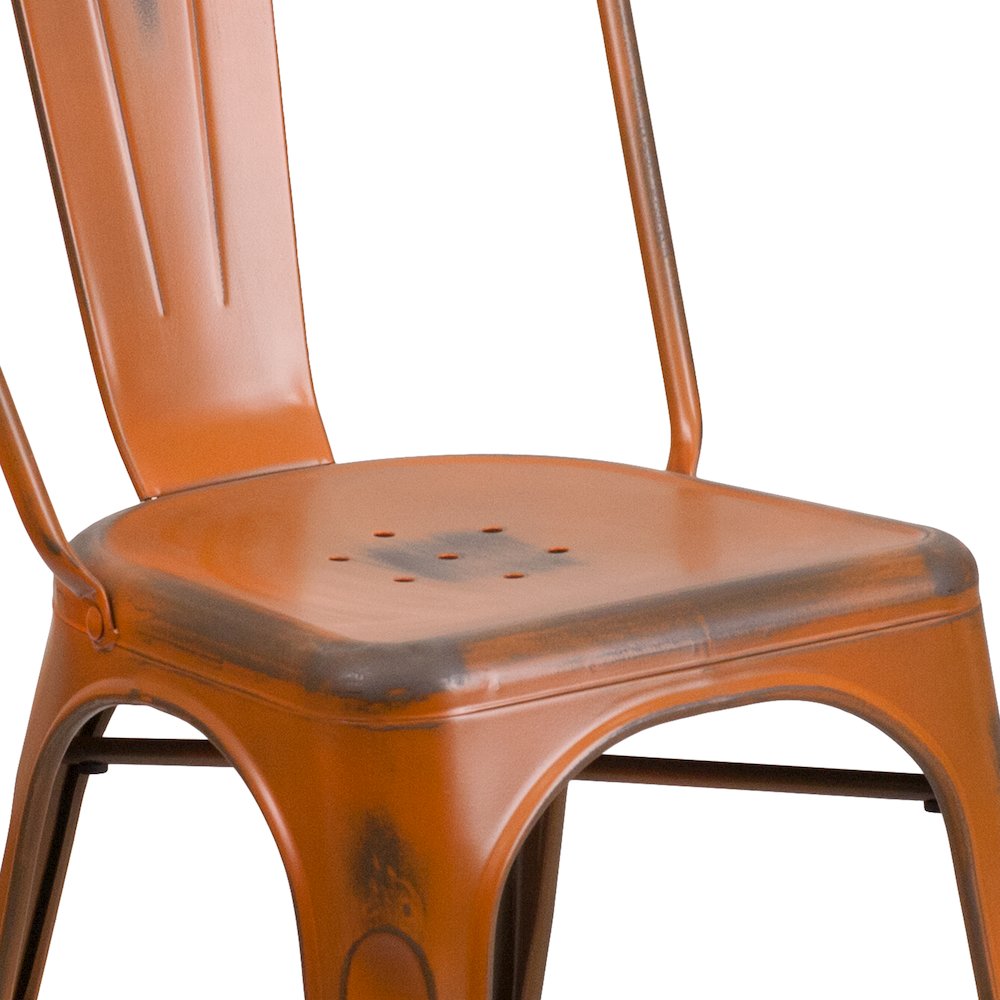 Commercial Grade Distressed Orange Metal Indoor-Outdoor Stackable Chair. Picture 11