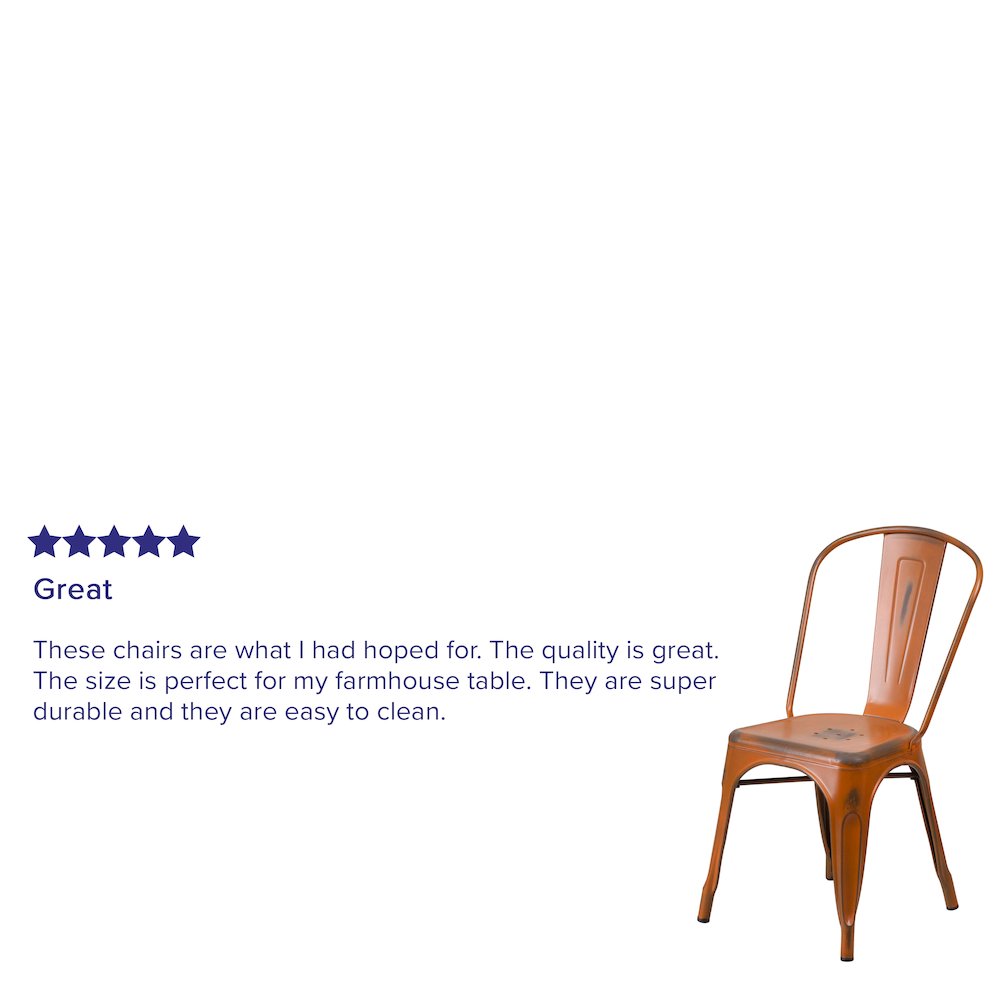 Commercial Grade Distressed Orange Metal Indoor-Outdoor Stackable Chair. Picture 4