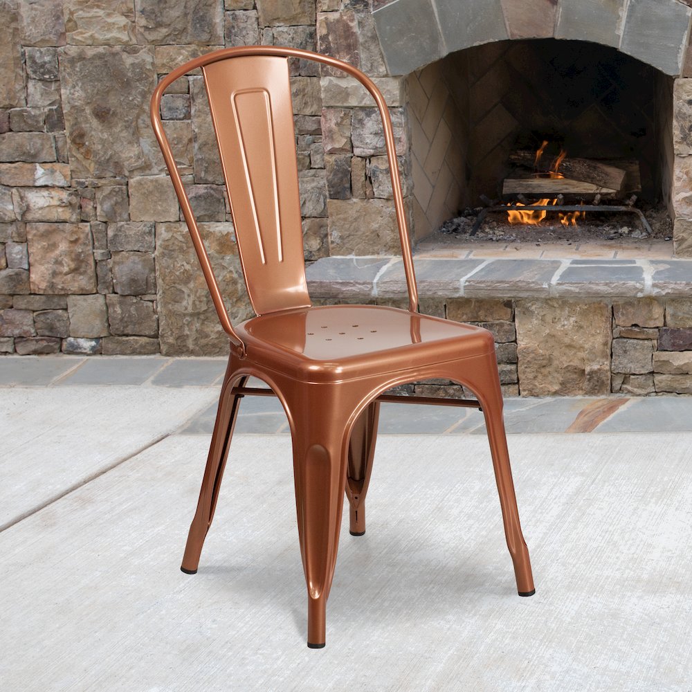 Commercial Grade Copper Metal Indoor-Outdoor Stackable Chair. Picture 2
