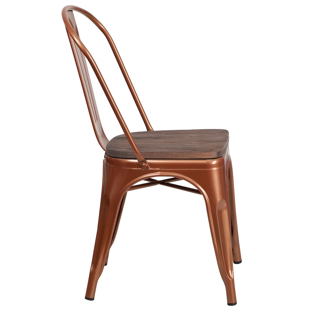 Copper Metal Stackable Chair with Wood Seat. Picture 5