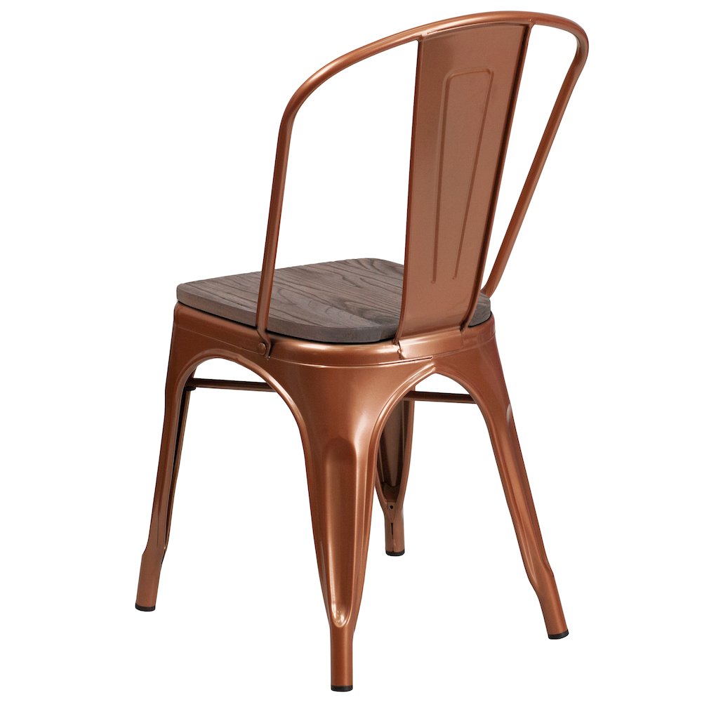 Copper Metal Stackable Chair with Wood Seat. Picture 4