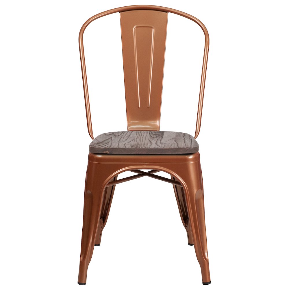 Copper Metal Stackable Chair with Wood Seat. Picture 6