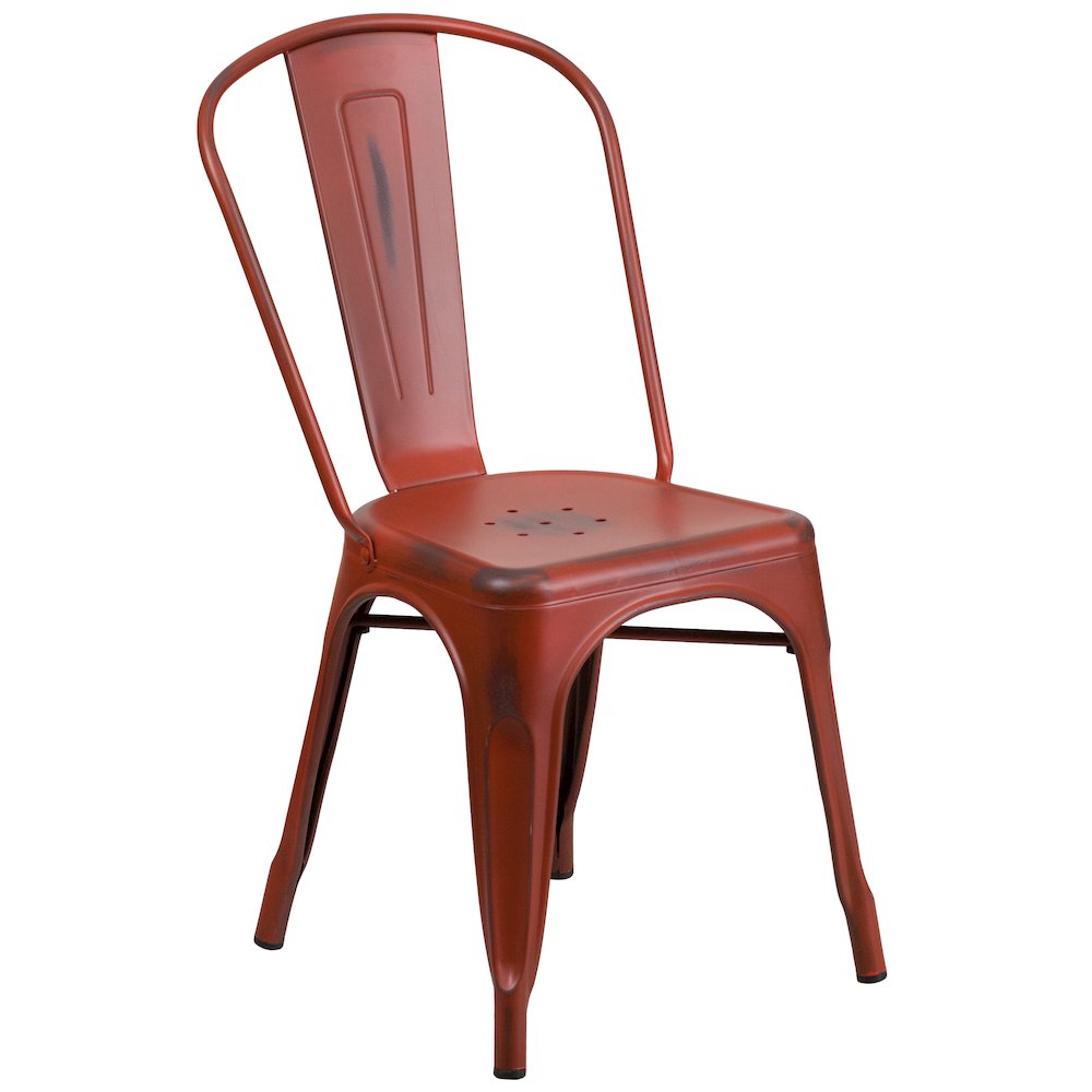 Commercial Grade Distressed Kelly Red Metal Indoor-Outdoor Stackable Chair. Picture 1