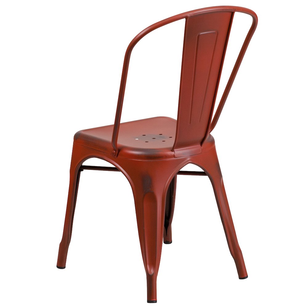 Commercial Grade Distressed Kelly Red Metal Indoor-Outdoor Stackable Chair. Picture 4