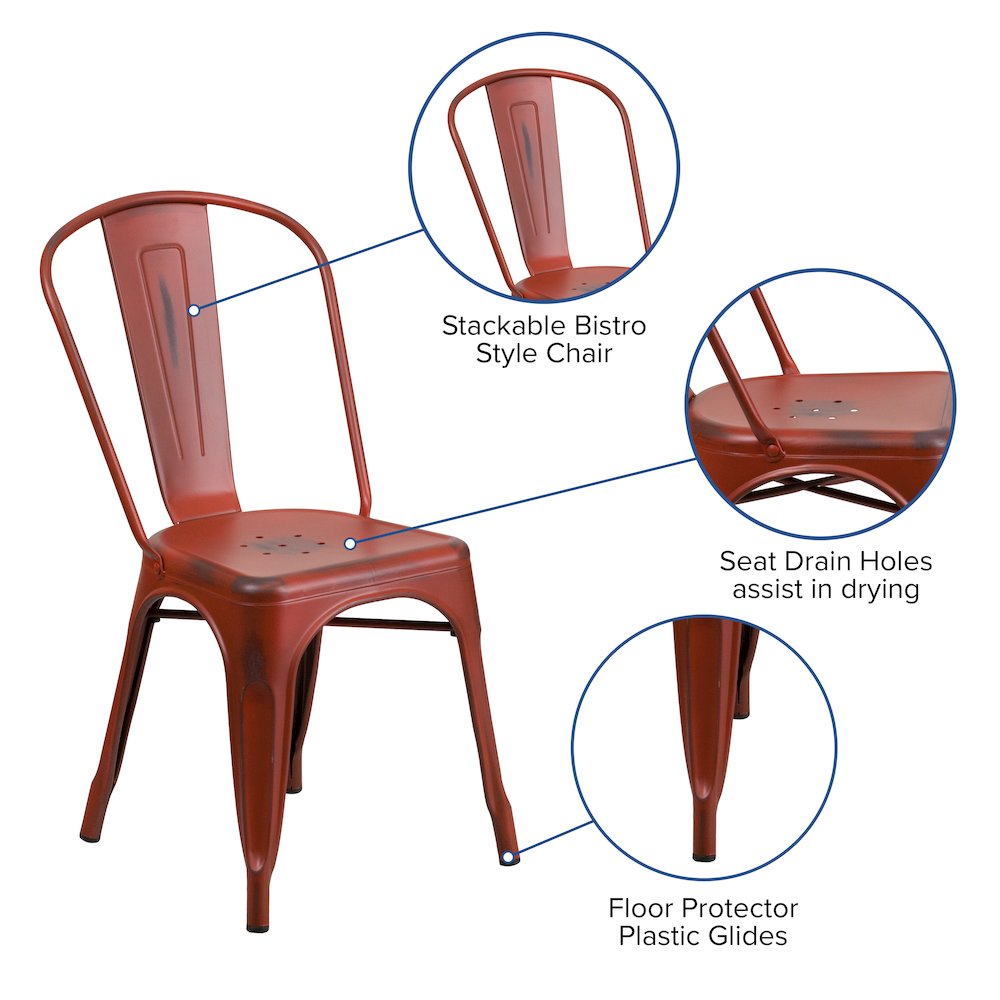 Commercial Grade Distressed Kelly Red Metal Indoor-Outdoor Stackable Chair. Picture 6