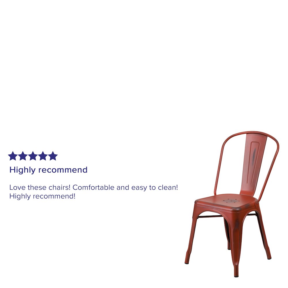 Commercial Grade Distressed Kelly Red Metal Indoor-Outdoor Stackable Chair. Picture 9