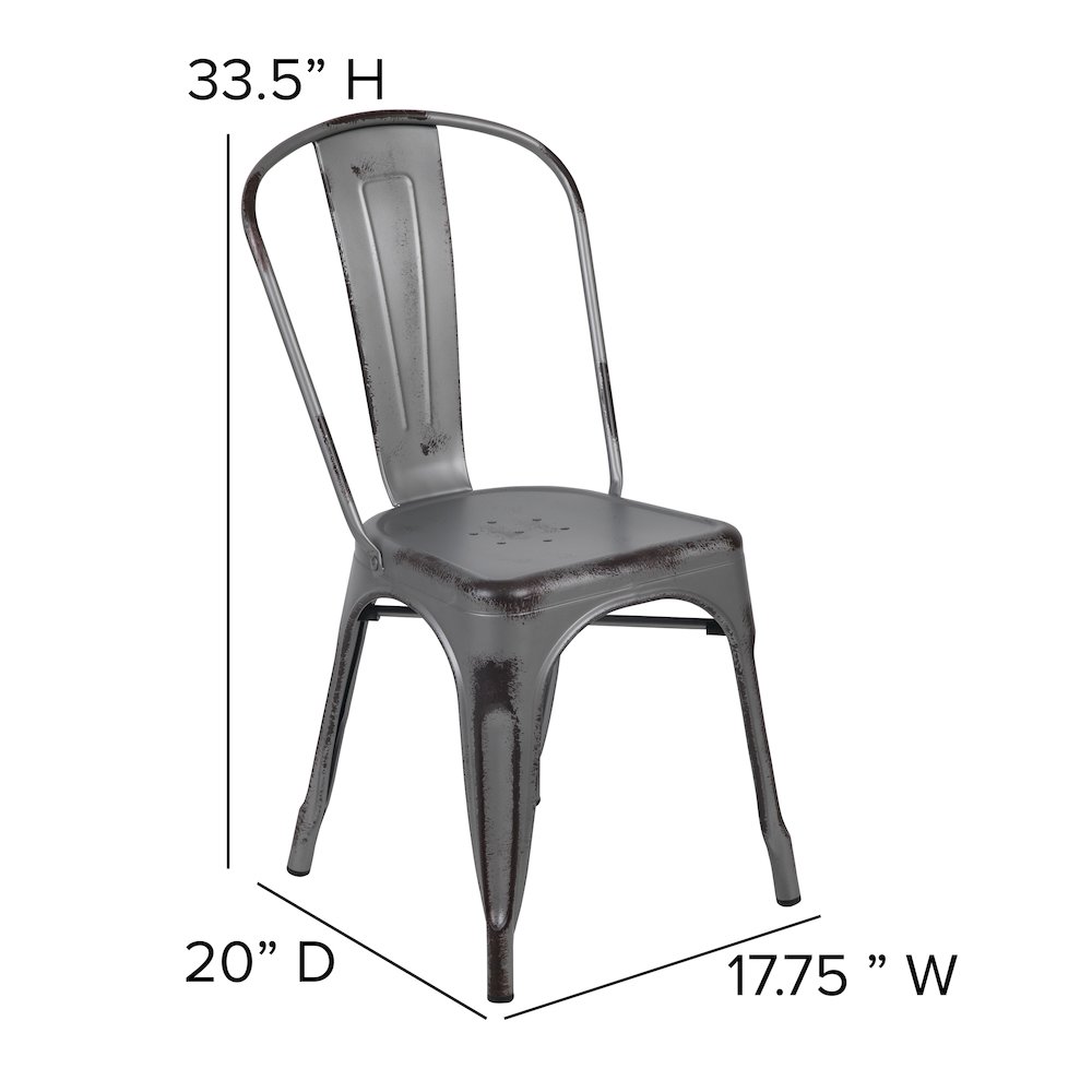 Commercial Grade Distressed Silver Gray Metal Indoor-Outdoor Stackable Chair. Picture 2