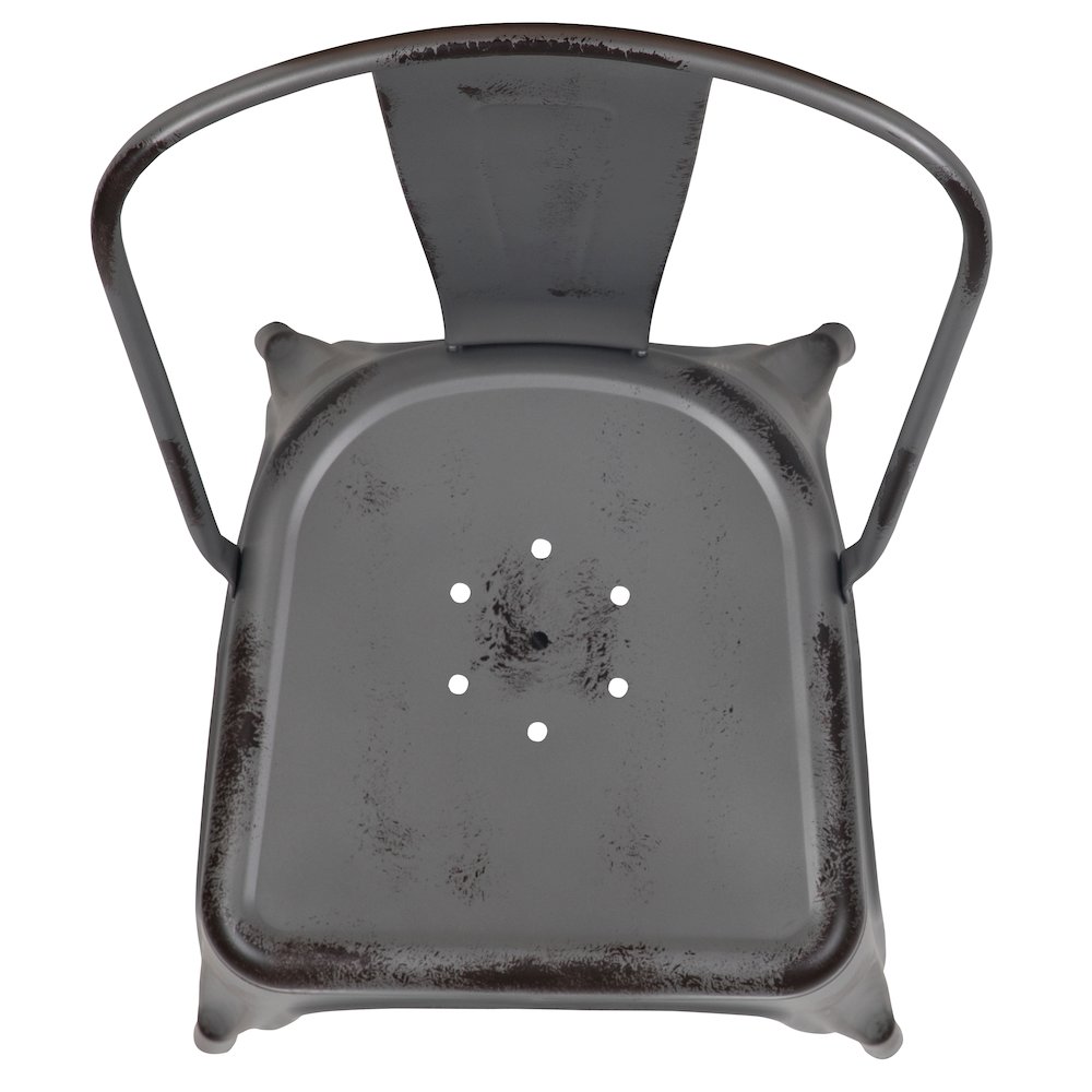 Commercial Grade Distressed Silver Gray Metal Indoor-Outdoor Stackable Chair. Picture 9