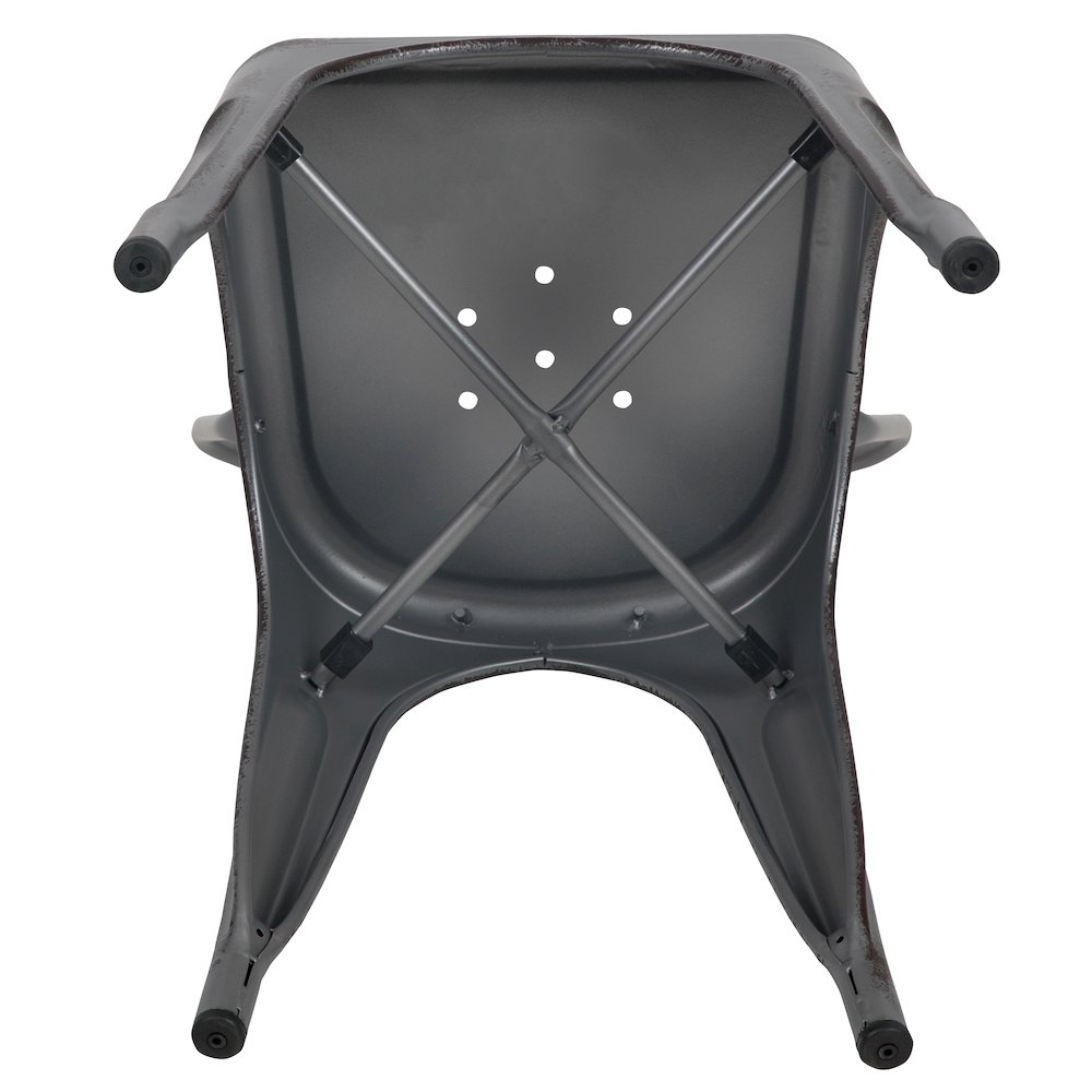 Commercial Grade Distressed Silver Gray Metal Indoor-Outdoor Stackable Chair. Picture 10