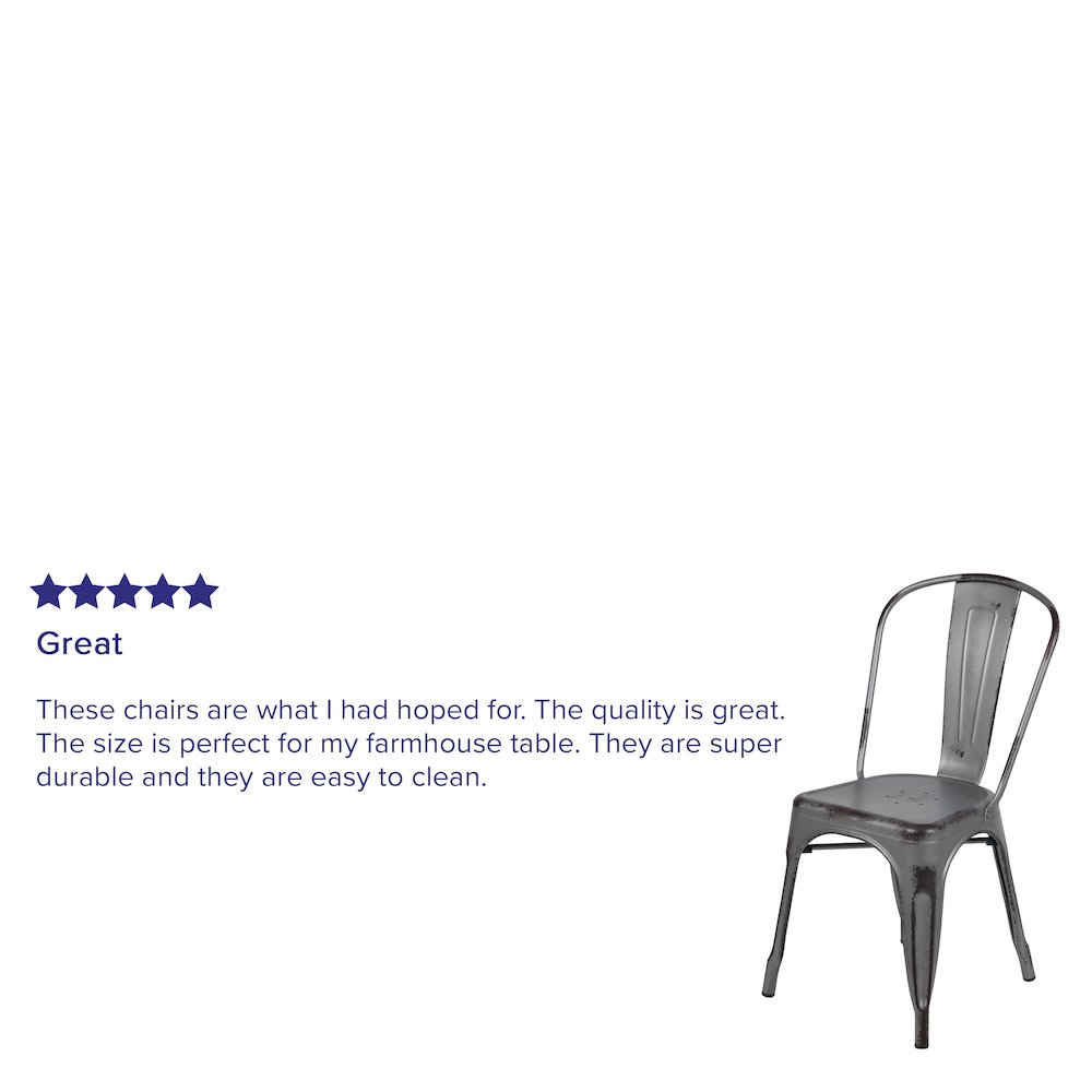 Commercial Grade Distressed Silver Gray Metal Indoor-Outdoor Stackable Chair. Picture 12