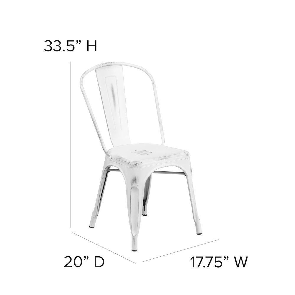 Commercial Grade Distressed White Metal Indoor-Outdoor Stackable Chair. Picture 2