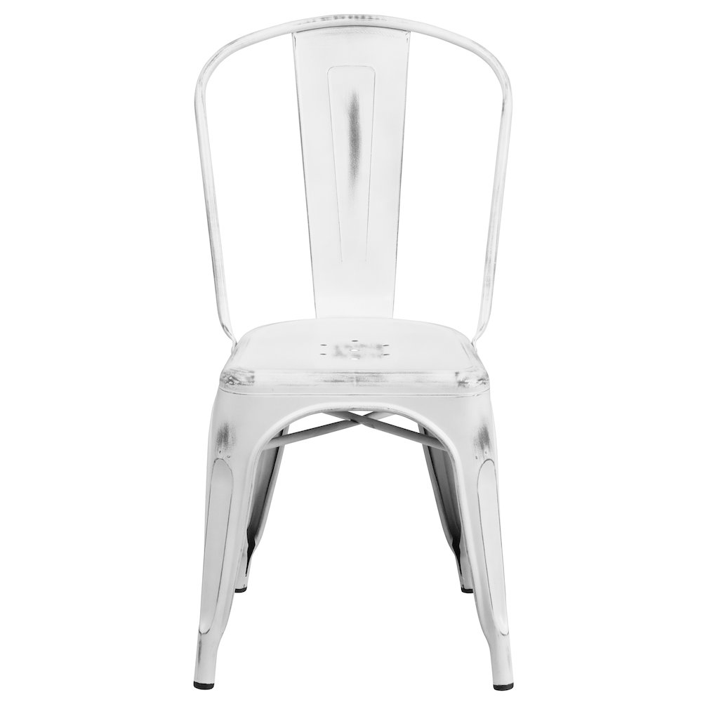Commercial Grade Distressed White Metal Indoor-Outdoor Stackable Chair. Picture 5