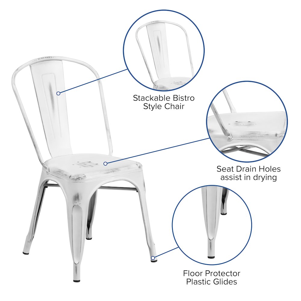 Commercial Grade Distressed White Metal Indoor-Outdoor Stackable Chair. Picture 6
