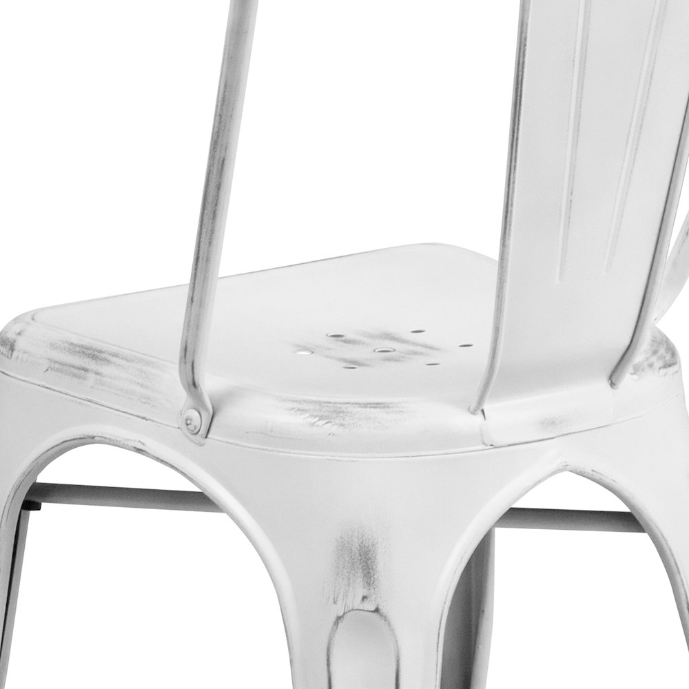 Commercial Grade Distressed White Metal Indoor-Outdoor Stackable Chair. Picture 8