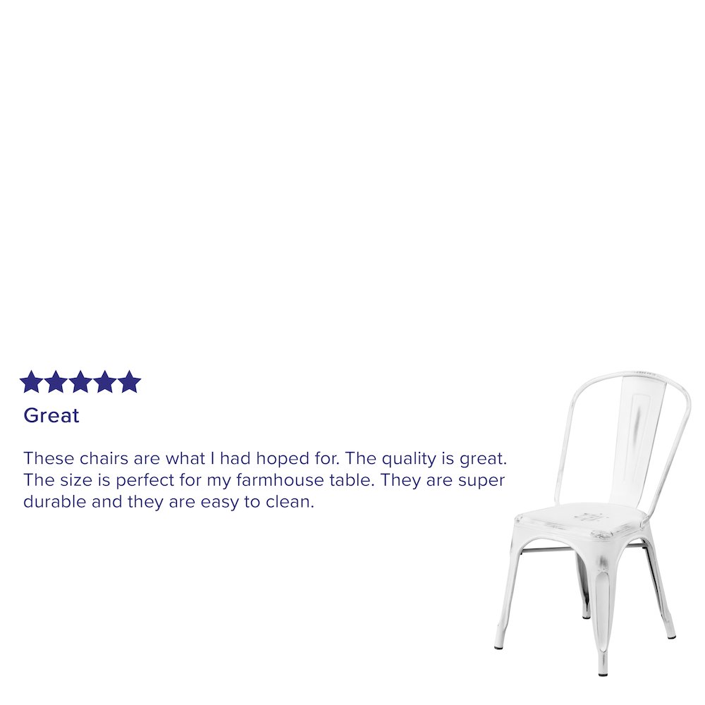 Commercial Grade Distressed White Metal Indoor-Outdoor Stackable Chair. Picture 9