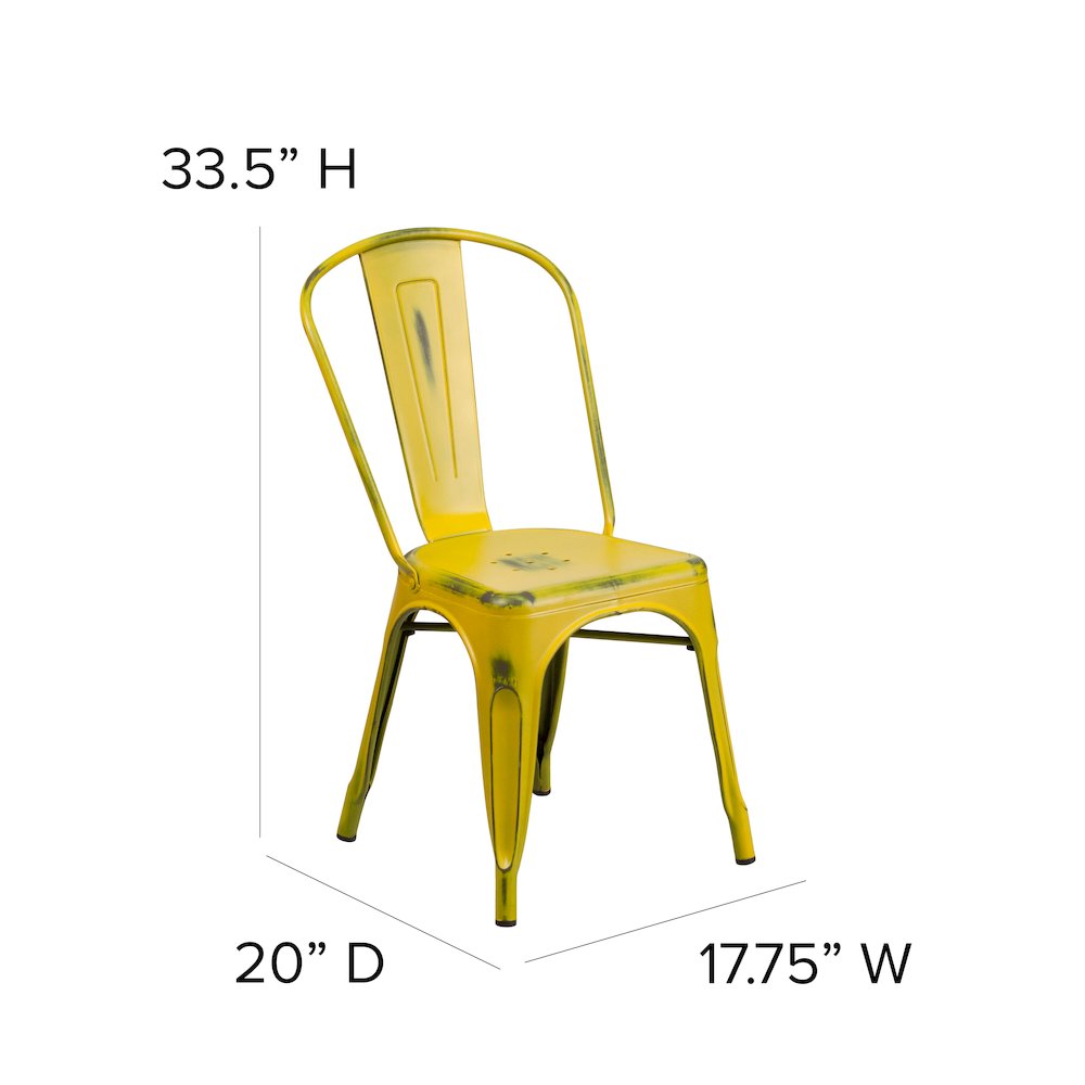 Commercial Grade Distressed Yellow Metal Indoor-Outdoor Stackable Chair. Picture 6