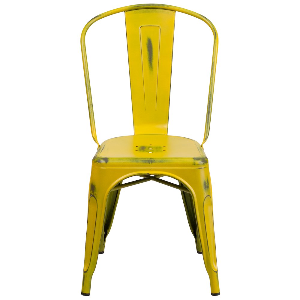 Commercial Grade Distressed Yellow Metal Indoor-Outdoor Stackable Chair. Picture 10