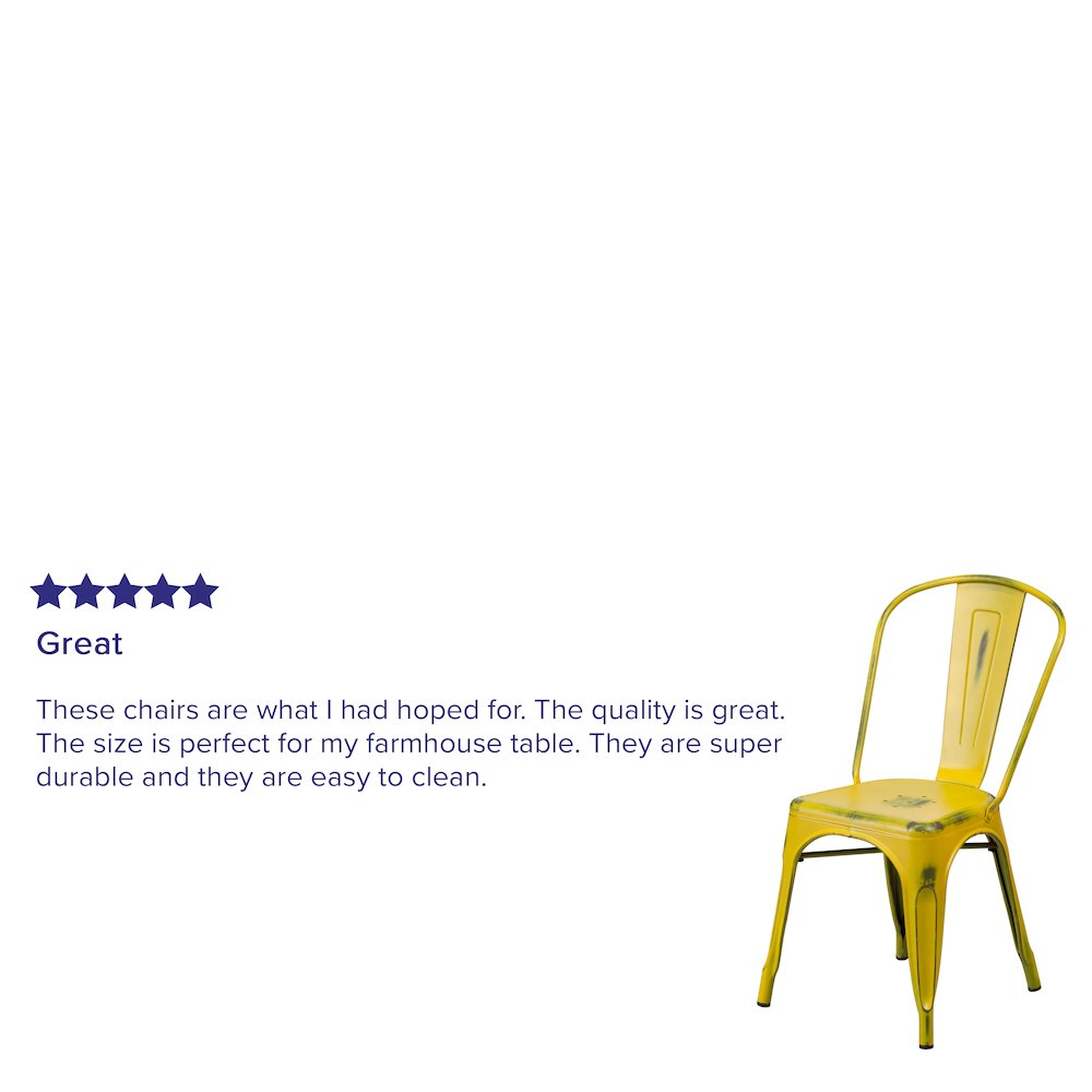Commercial Grade Distressed Yellow Metal Indoor-Outdoor Stackable Chair. Picture 4