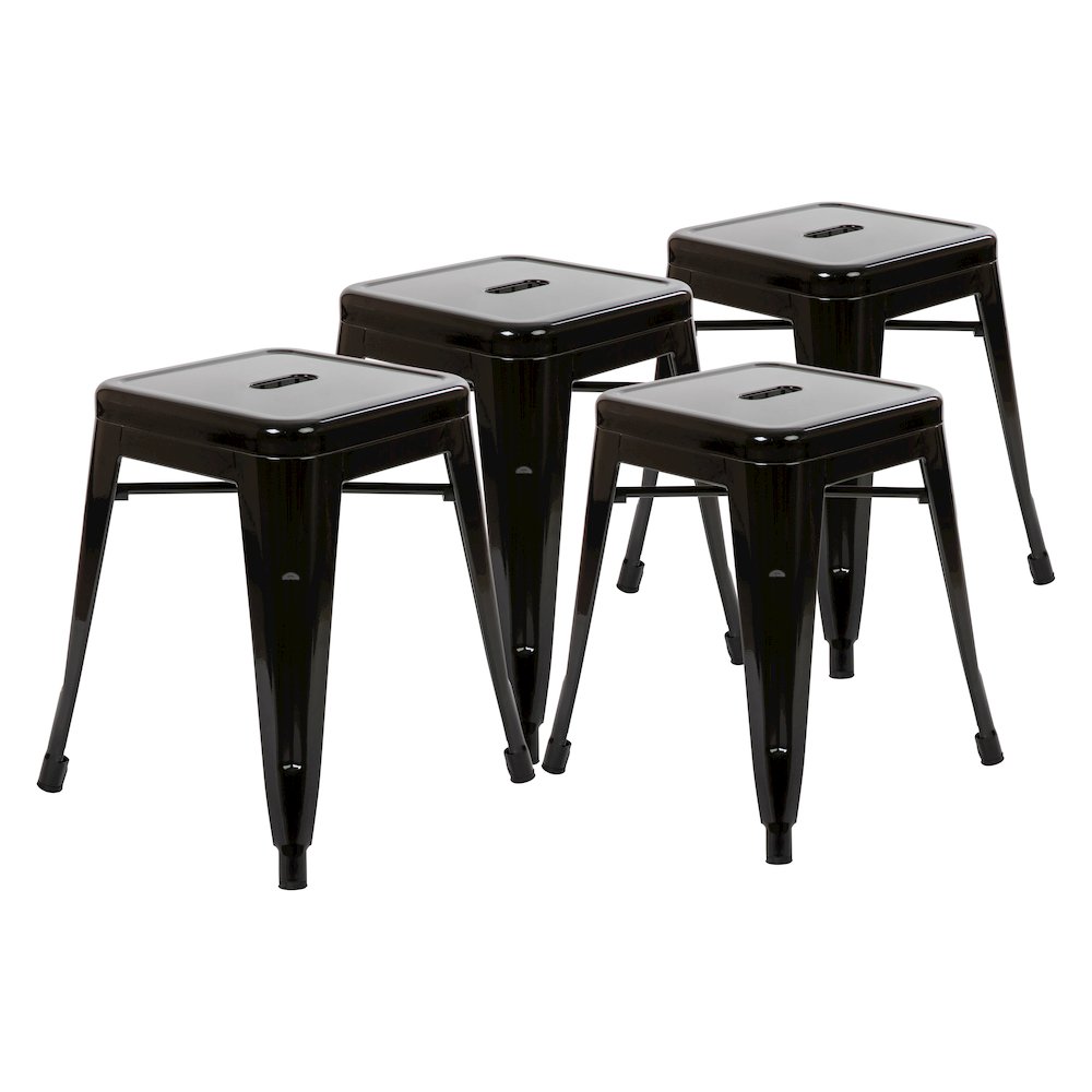 18" Table Height Stool, Stackable Metal Dining Stool in Black - Set of 4. Picture 3