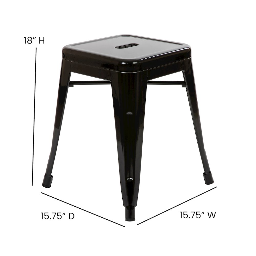18" Table Height Stool, Stackable Metal Dining Stool in Black - Set of 4. Picture 6