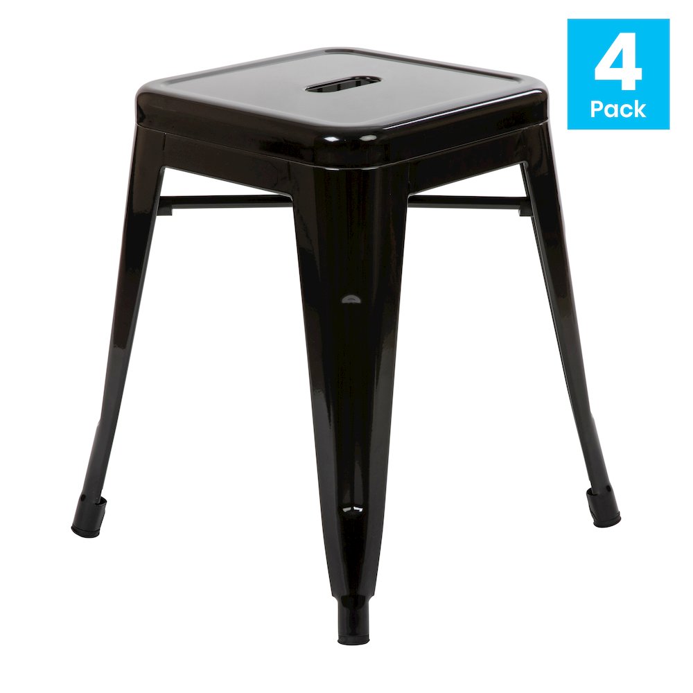 18" Table Height Stool, Stackable Metal Dining Stool in Black - Set of 4. Picture 1