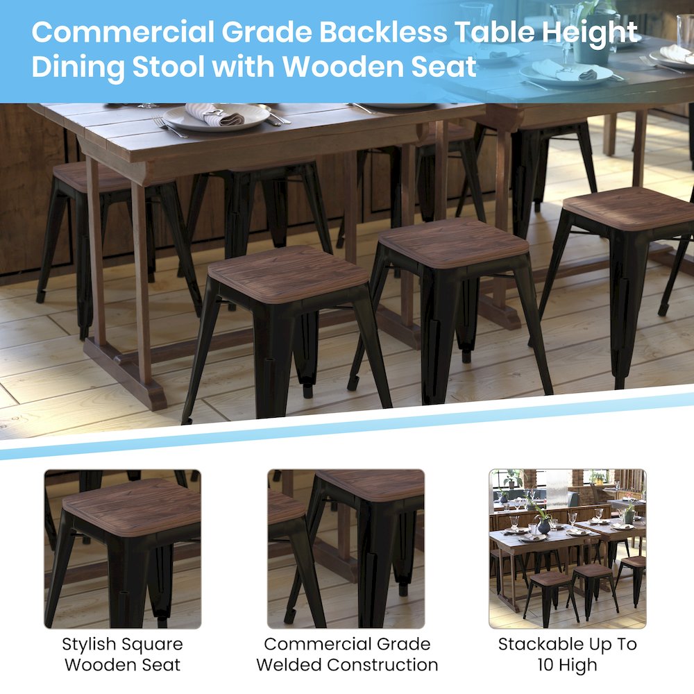 18" Table Height , Stackable Black Metal Dining Stool, - Set of 4. Picture 5