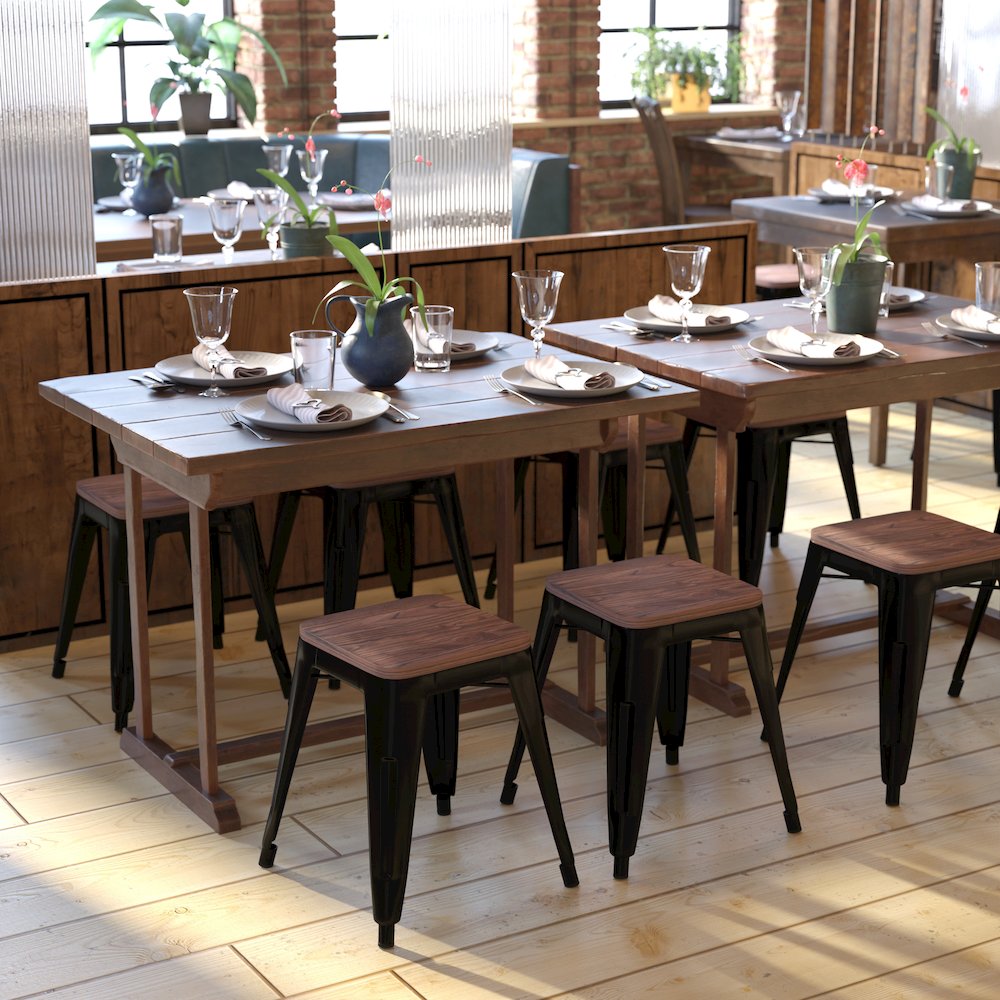 18" Table Height , Stackable Black Metal Dining Stool, - Set of 4. Picture 2