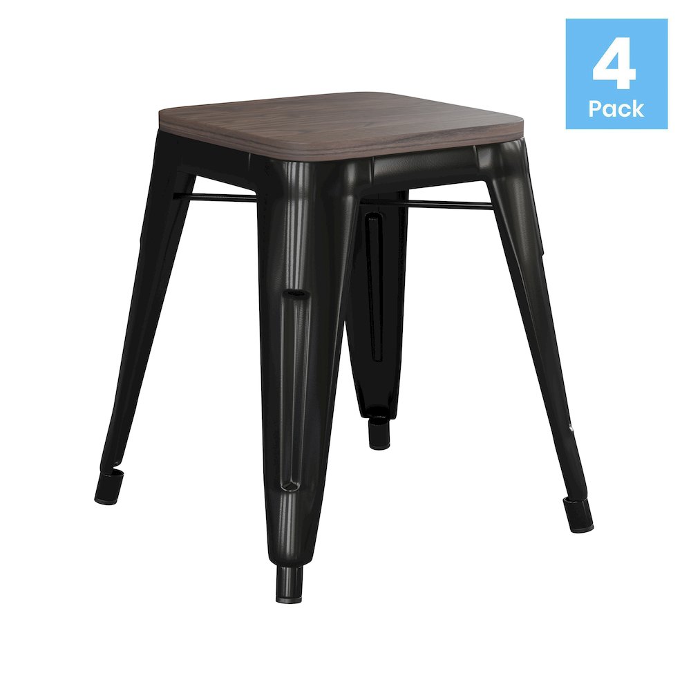18" Table Height , Stackable Black Metal Dining Stool, - Set of 4. Picture 1