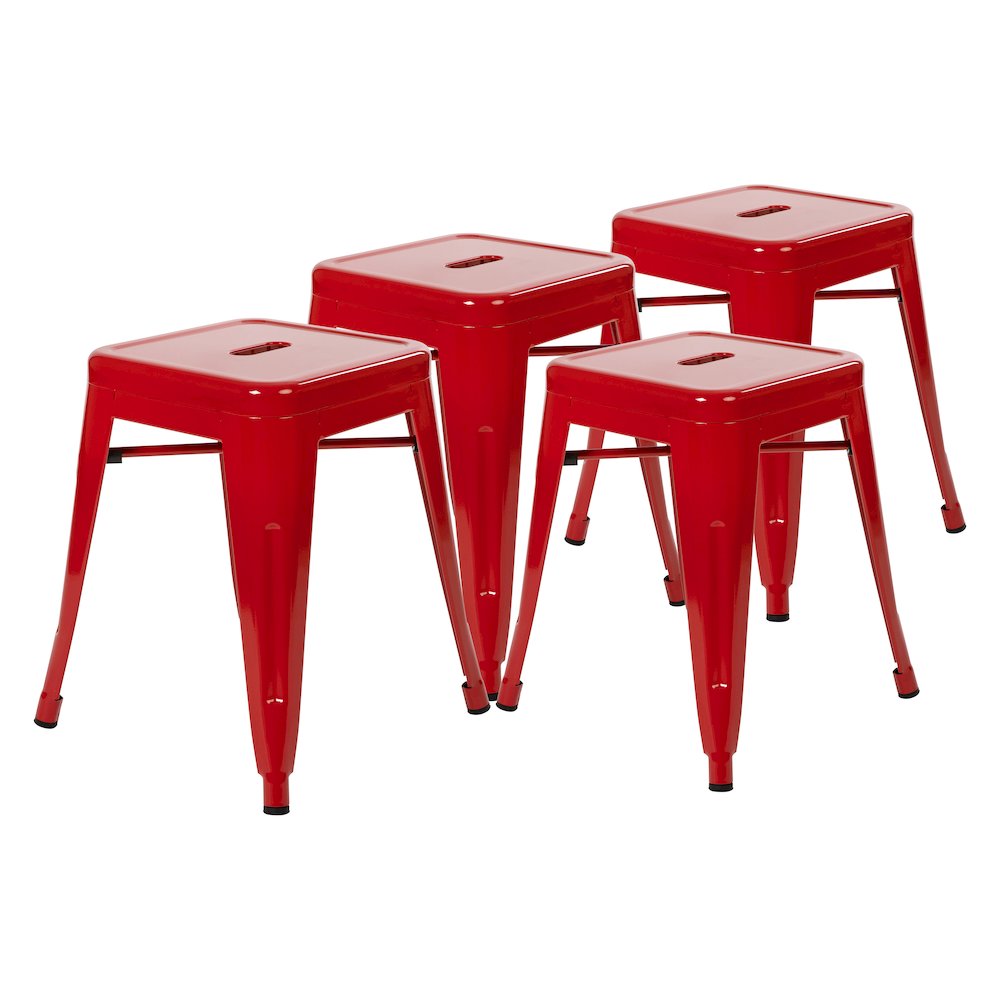 18" Table Height Stool, Stackable Metal Dining Stool in Red - Set of 4. Picture 3
