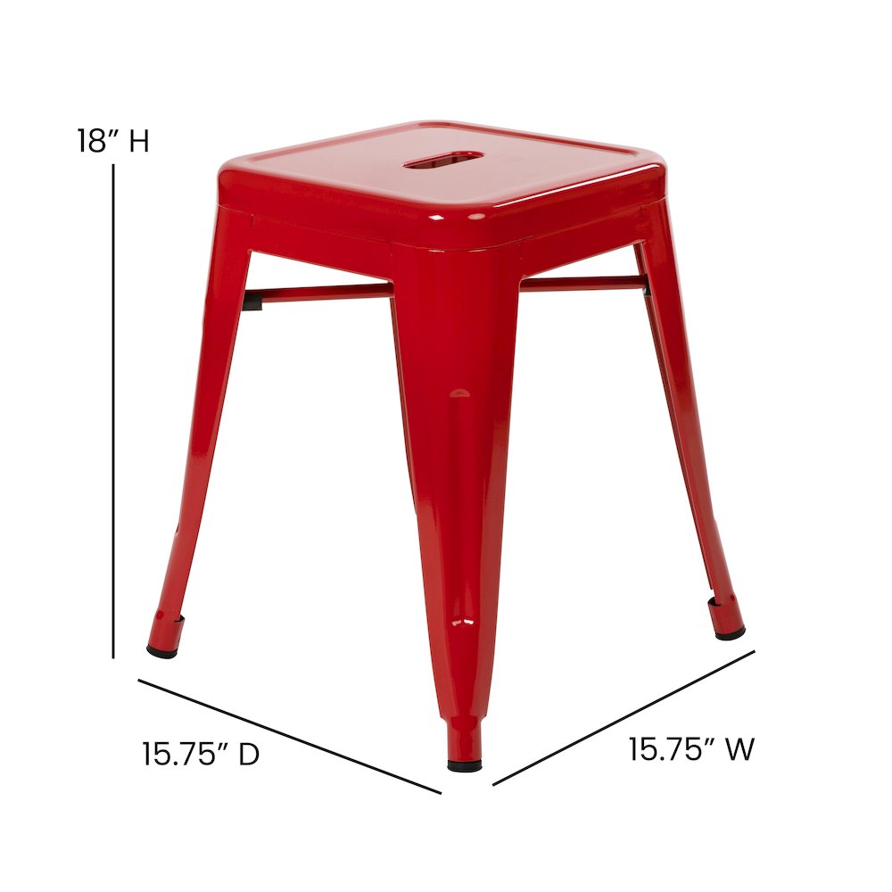 18" Table Height Stool, Stackable Metal Dining Stool in Red - Set of 4. Picture 6