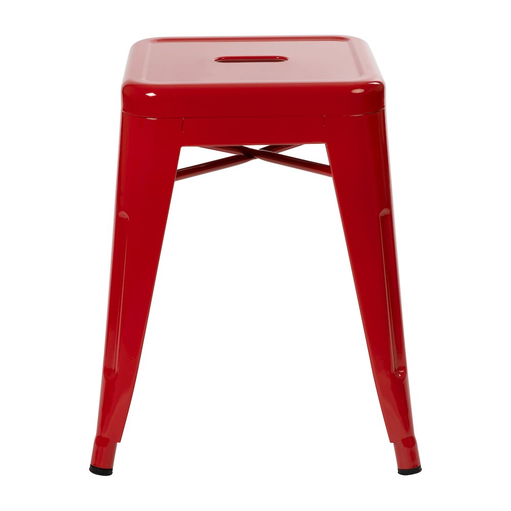 18" Table Height Stool, Stackable Metal Dining Stool in Red - Set of 4. Picture 8
