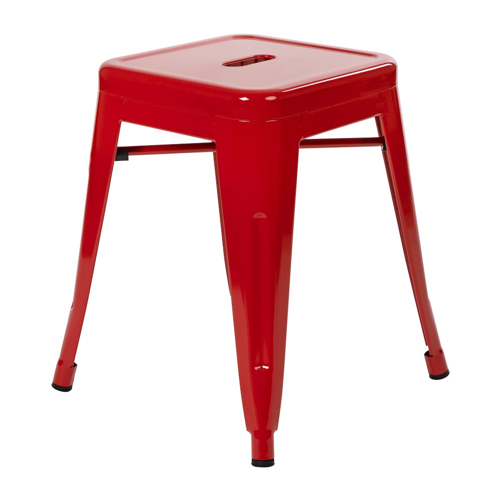 18" Table Height Stool, Stackable Metal Dining Stool in Red - Set of 4. Picture 7