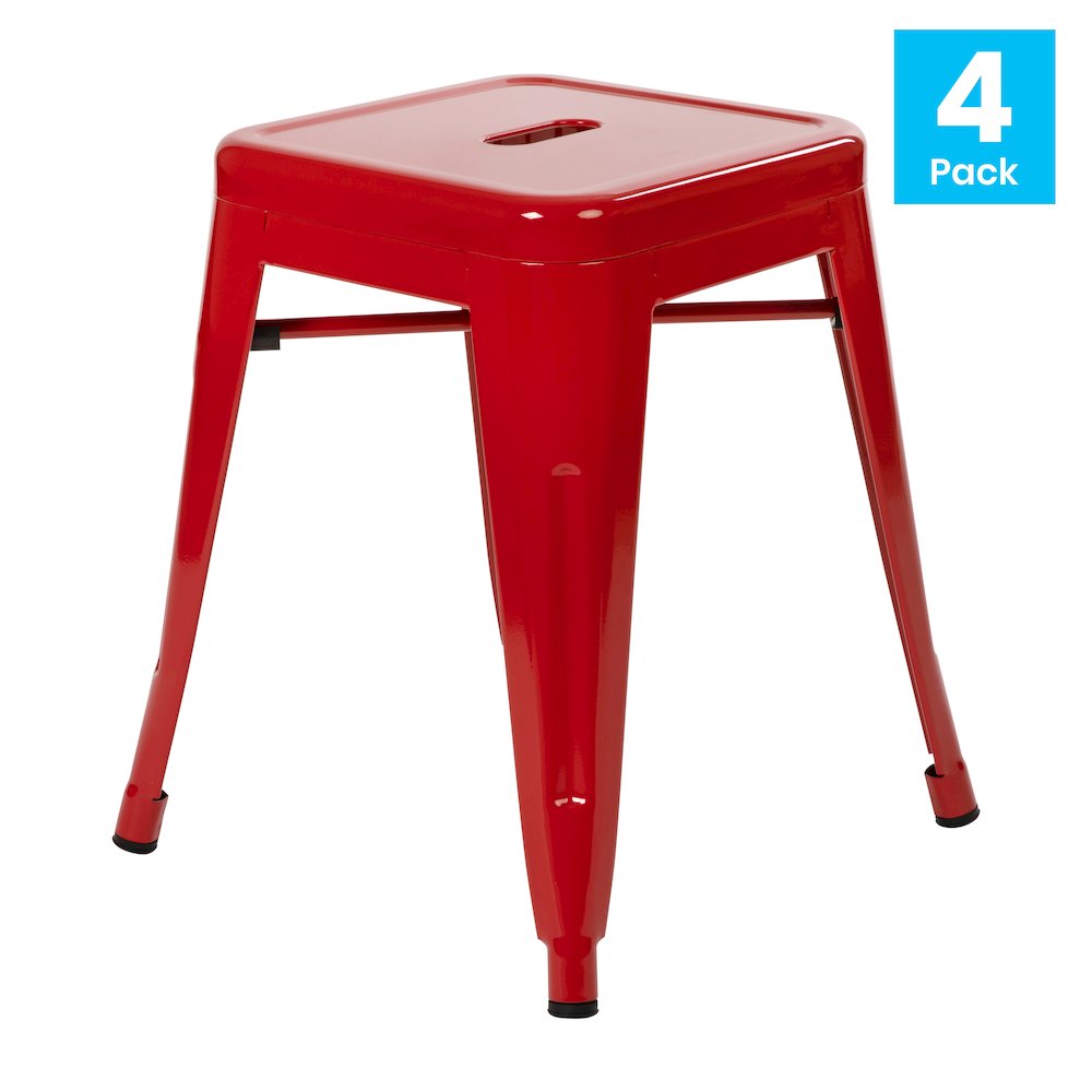18" Table Height Stool, Stackable Metal Dining Stool in Red - Set of 4. Picture 1