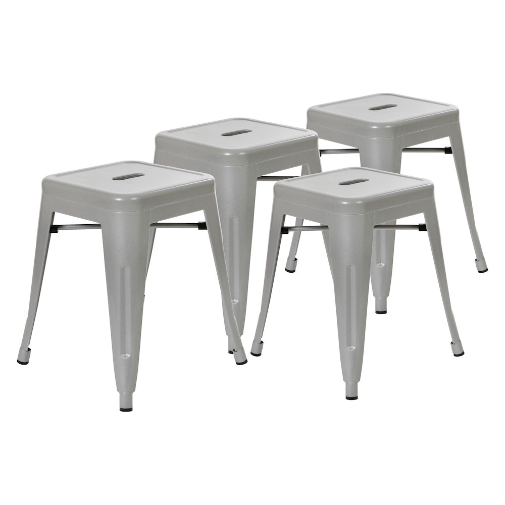 18" Table Height Stool, Stackable Metal Dining Stool in Silver - Set of 4. Picture 3