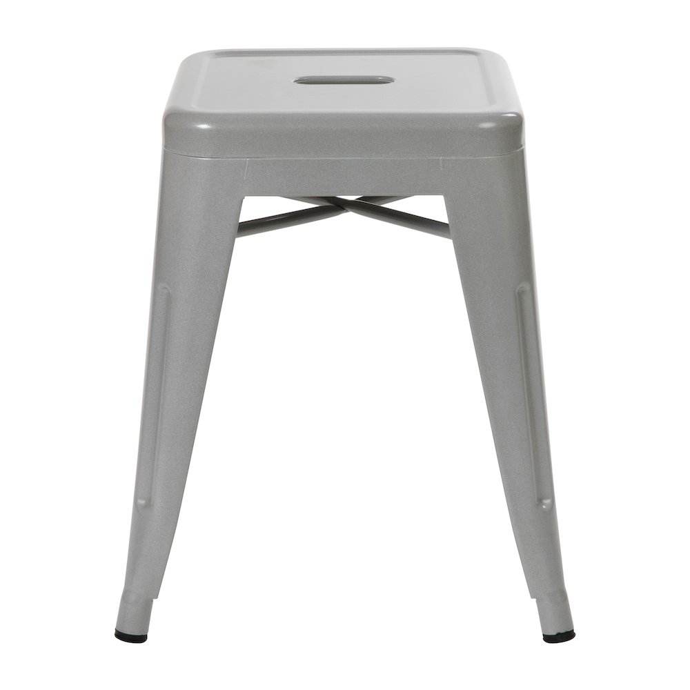 18" Table Height Stool, Stackable Metal Dining Stool in Silver - Set of 4. Picture 8