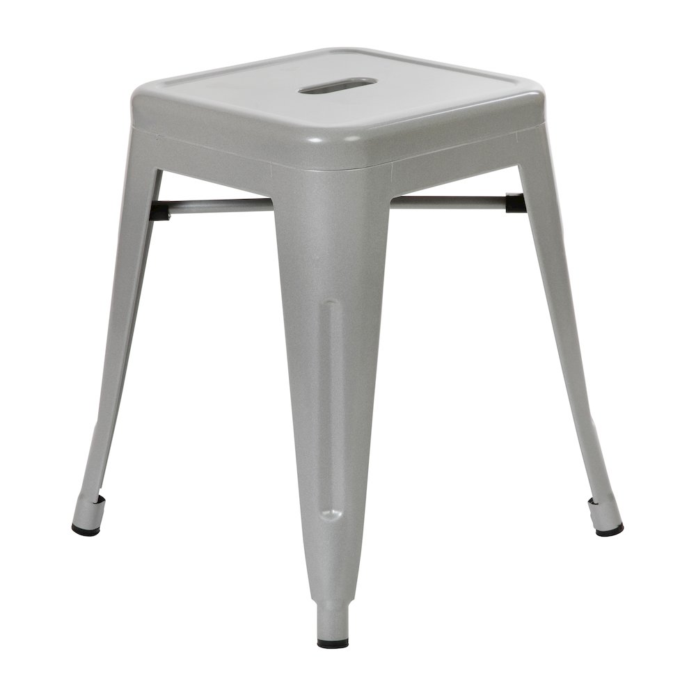 18" Table Height Stool, Stackable Metal Dining Stool in Silver - Set of 4. Picture 7