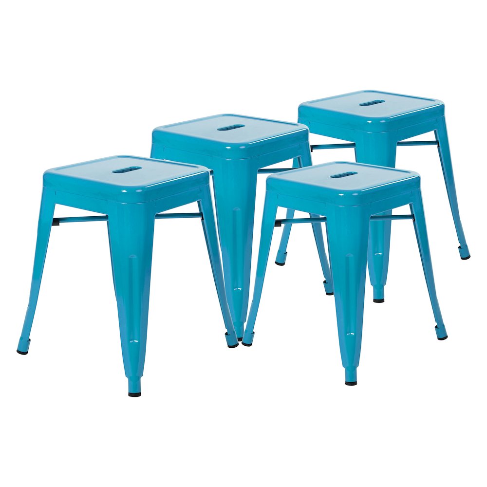 18" Table Height Stool, Stackable Metal Dining Stool in Teal - Set of 4. Picture 3