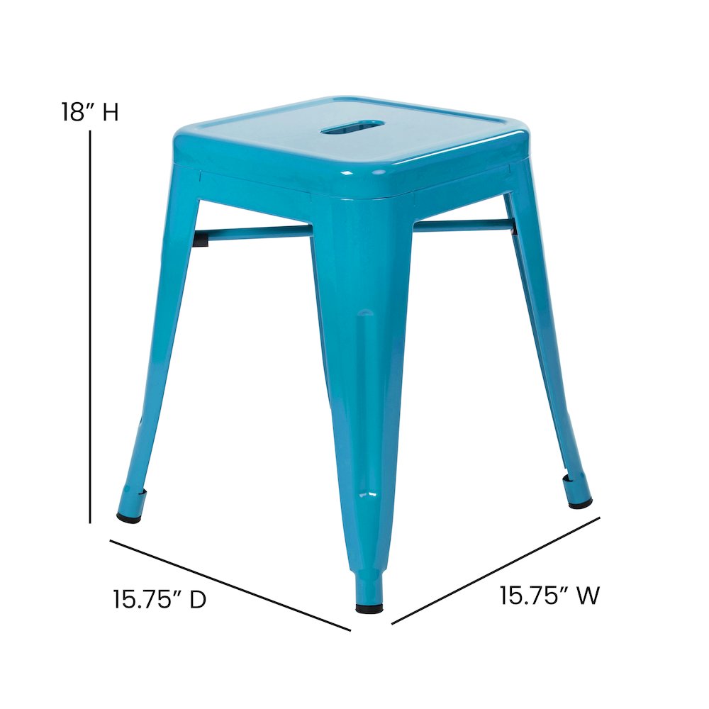 18" Table Height Stool, Stackable Metal Dining Stool in Teal - Set of 4. Picture 6