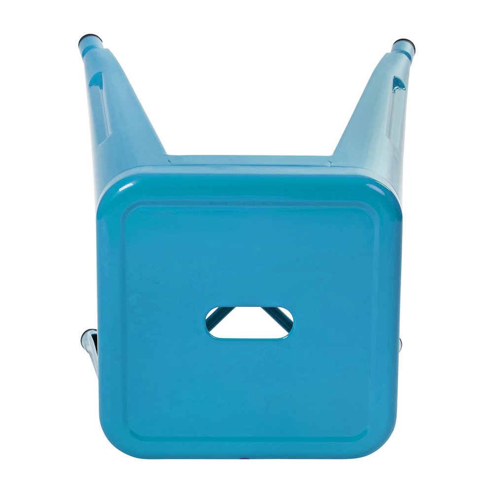 18" Table Height Stool, Stackable Metal Dining Stool in Teal - Set of 4. Picture 9