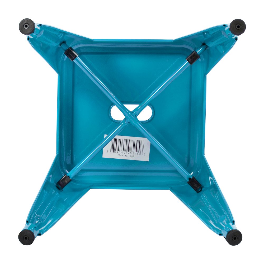 18" Table Height Stool, Stackable Metal Dining Stool in Teal - Set of 4. Picture 10