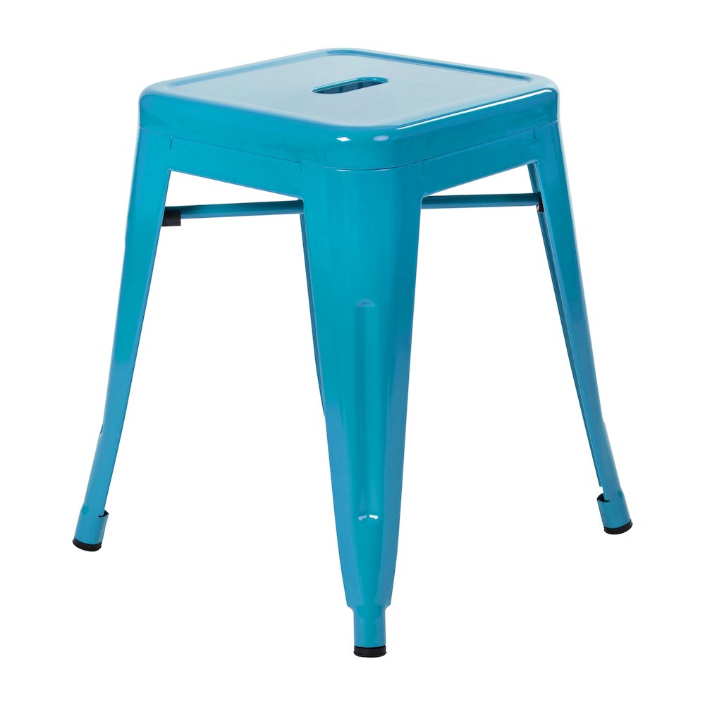 18" Table Height Stool, Stackable Metal Dining Stool in Teal - Set of 4. Picture 7