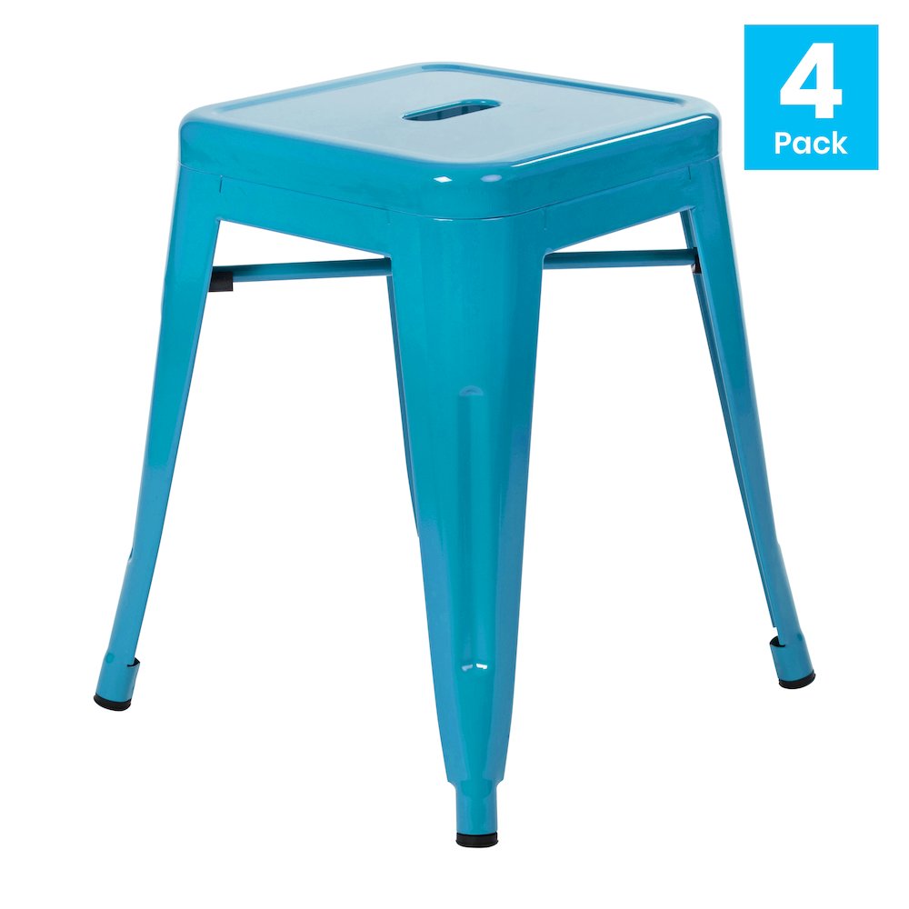 18" Table Height Stool, Stackable Metal Dining Stool in Teal - Set of 4. Picture 1